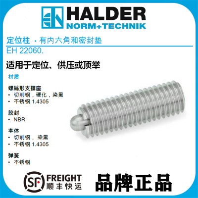 不锈钢 标准弹簧重载 EH 22060.0456 定位柱 HALDER 销柱 内六角