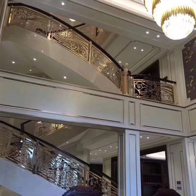 抚顺中式铜雕花楼梯扶手 溢升定制大厅轻奢风格