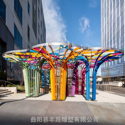 不锈钢雕塑定制彩色镂空树造型大型景观户外广场抽象树摆件