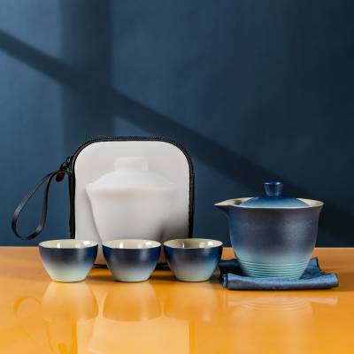 粗陶旅行茶具便携式快客杯随身户外功夫茶具一壶三杯定制创意LOGO