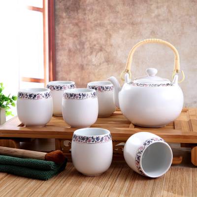 景德镇陶瓷茶具可定制logo 家居实用提梁壶一壶六杯套装茶具 开业乔迁送礼