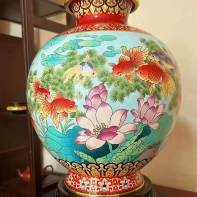 戴嘉林大师景泰蓝重器作品《和合有余》赏瓶 体态丰满 端庄大气