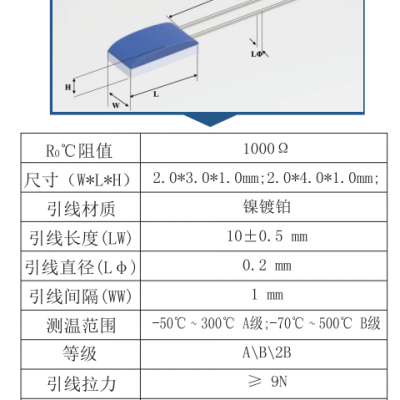 砺芯慧感 PT100 PT1000 2B级 B级 A级 铂电阻温度传感器芯片 PT1000 PT200 PT500