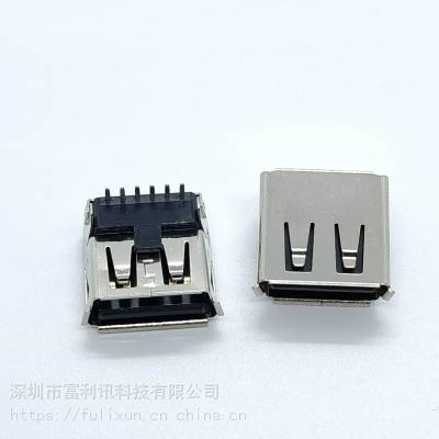 AF USB 2.0 母座 /6PIN 90度弯脚DIP***6PIN插座 黑胶 USB连接器