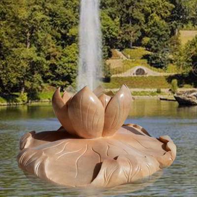石雕荷花晚霞红喷水莲花座水池流水景观装饰摆件喷泉雕塑曲阳万洋雕刻
