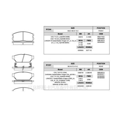 浙江温州三菱汽车刹车片brake Pad 适用于mitsubishi Mb0119 Mb3662价格 中国供应商