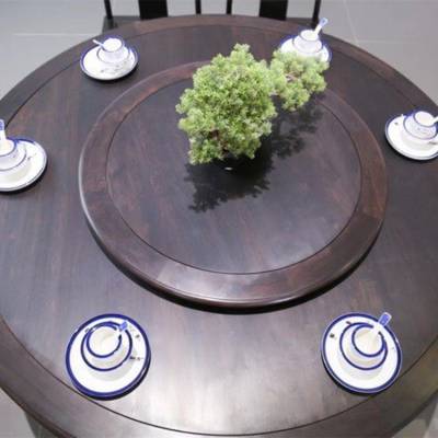 红木餐桌 吃饭的桌子和椅子图片7件套 1.28米圆台 紫光檀