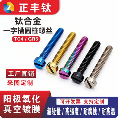 钛合金开槽螺丝tc4 一字槽圆柱螺钉 高强度螺栓 M2-M10 颜色加工定制