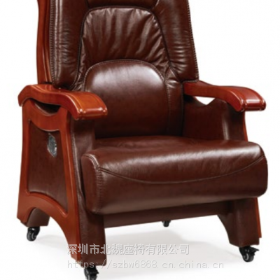 深圳弓形牛皮实木老板椅子 可躺皮椅子 高背办公椅 复古大班椅