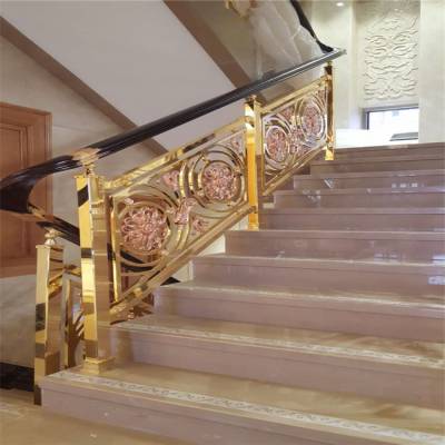 别墅欧式古典风格整体双色铝艺楼梯护栏众钰定制