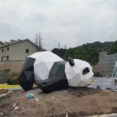 不锈钢几何熊猫雕塑 切面大熊动物广场景观摆件