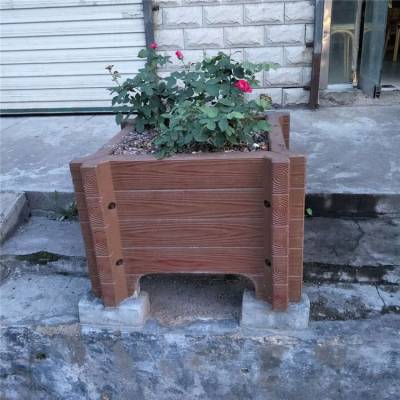 混凝土花箱 水泥长方形正方形仿木纹花盆 绿化种植树木鲜花花坛