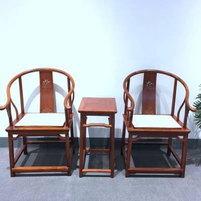 红木家具缅甸花梨圈椅三件套茶几新中式实木仿古官帽椅太师椅
