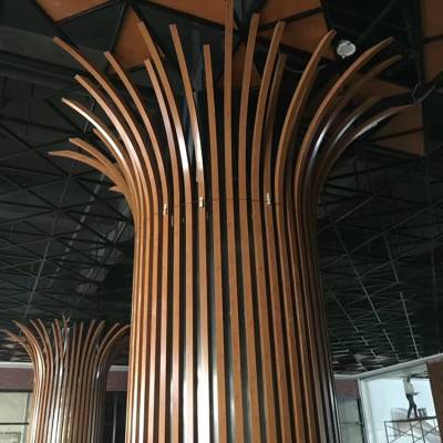 木纹色拉弯铝方管铝圆管包柱子 弧形铝单板造型包柱子装饰佛山定制