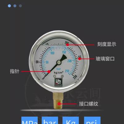 水云间景观 不锈钢耐震压力表水压表1.6mpa 雾森设备压力监测表