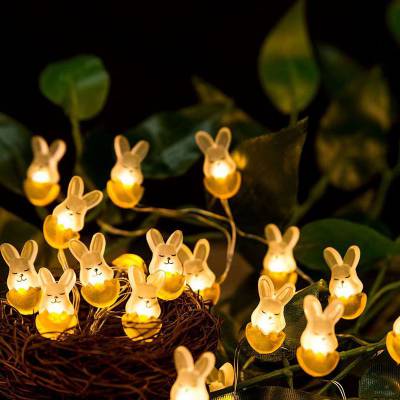 2023胡萝卜兔子造型复活节日装饰灯串3D彩蛋电池盒复活节铜线灯