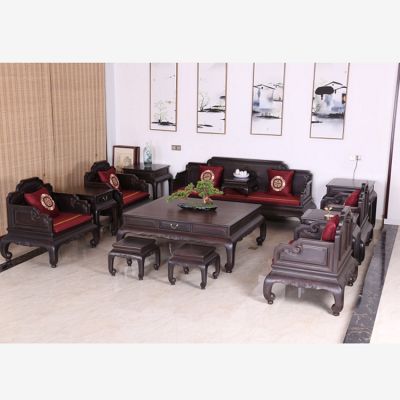 大红酸枝中式家具风格 紫光檀新中式沙发搭配方法