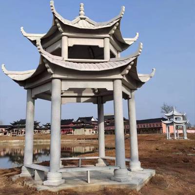 石雕凉亭农村广场庭院景观花岗岩石材单层双层可定制石头亭子