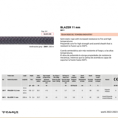 CAMP/坎普 0811 BLAZER　11mm 耐高温静力绳