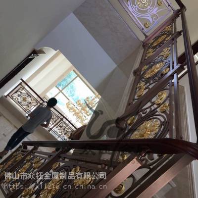 四川别墅金色纯铜楼梯护栏 专门修饰室内楼梯阳台栏杆