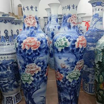 深圳市陶瓷落地大花瓶 乔迁送礼摆件 现代手绘花开富贵1.4米花瓶