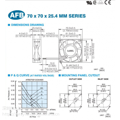 台达总代理 AFB0748M 70*70*25.4mm 48v 3000转 散热风扇