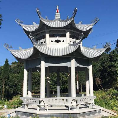 石雕石亭子批发 双层石头亭子 景区公园乘凉石亭子