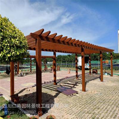 景观仿木花架，仿木长廊，陕西西安防腐木廊架，樟子松木栏杆