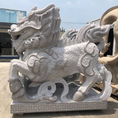 石雕麒麟动物雕刻 门口青石大型摆件 石材雕塑加工定制