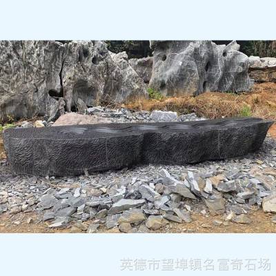 黑山石水钵哪里有 广东异形水钵制定 黑色景观石案例