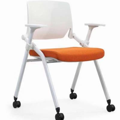 能收纳折叠培训椅 带写字板靠背网布椅 弓形培训椅