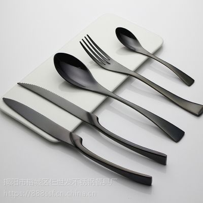 黑色 卡雅系列不锈钢 刀叉勺套装黑色餐刀牛排刀叉勺西餐具五件套
