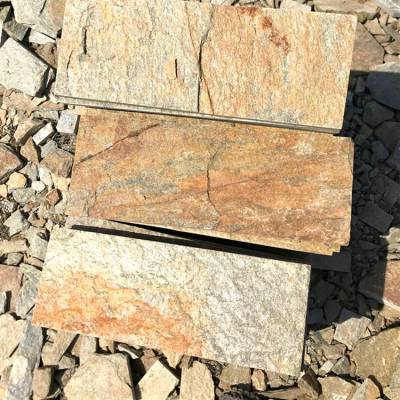 乡村民宿黄锈色砌墙砖天然锈石英蘑菇石小区户外围墙