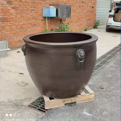生产口径一米二陶瓷大水缸 仿古铜色狮子头鱼缸 放室外院子里