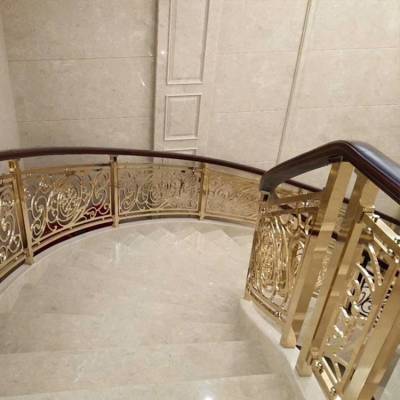 轻奢雕花楼梯扶手装饰 室内安装铜艺护栏扶手设计