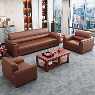办公室沙发现代简约新中式会客商务接待室三人位***沙发茶几组合