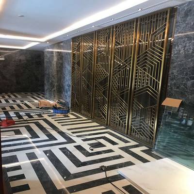 新中式屏风不锈钢入户隔断花格客厅玄关定制