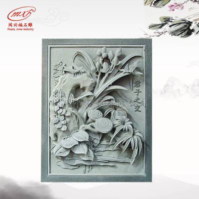 石雕花崗巖 藝術(shù)浮雕 園林庭院室內(nèi)裝飾 梅林菊花植物壁畫 廠家定制