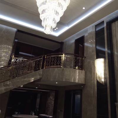 北 京别墅使用金属电镀k金装饰楼梯 室内铝艺栏杆扶手wd-2426