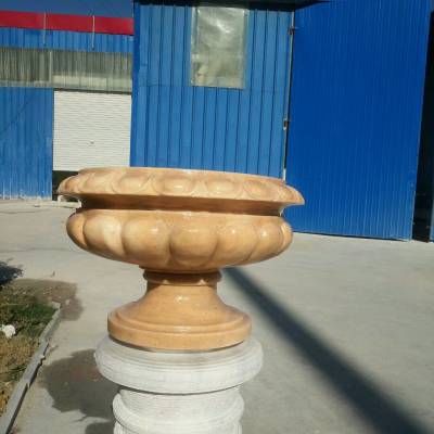 供应大理石花盆花钵 花岗岩石雕花盆制作厂家 小区公园景区摆放景观