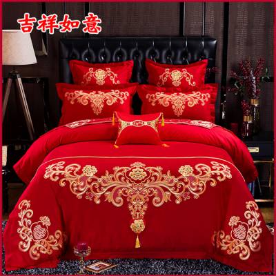 京安嚞新款系列1.5米/1.8米/2.0米床多件套 大红色吉祥如意四件套
