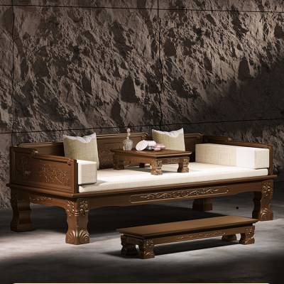 皇帅 胡桃木现代中式实木沙发客厅组合冬夏两用带贵妃榻储物