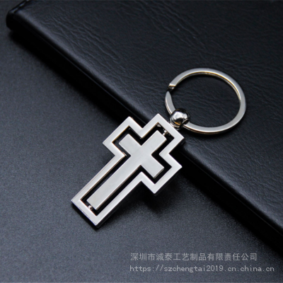 十字金属钥匙扣，双面旋转刻字礼品，广东宣传小礼品