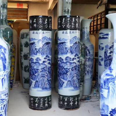 景德镇陶瓷落地手绘青花大花瓶2.2米酒店开业送礼客厅玄关装饰摆件