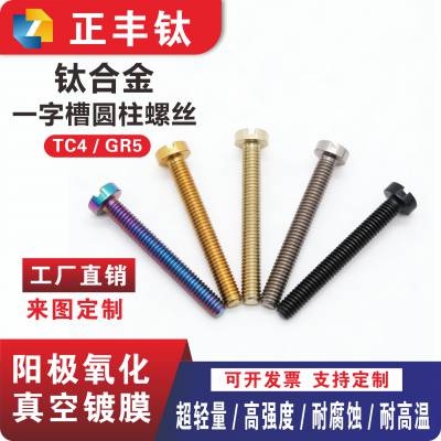 钛合金开槽螺丝钉 圆头螺栓 一字槽圆柱头螺丝 M2-M10 颜色加工定制