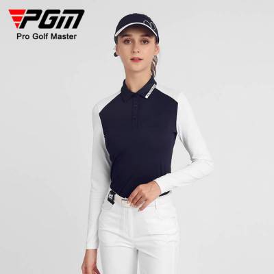 PGM新品高尔夫女士长袖服装 简约百搭 时尚运动***翻领T恤上衣