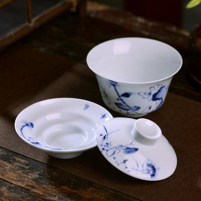 大号中式茶碗 带盖三才碗 景德镇青花瓷泡茶盖碗