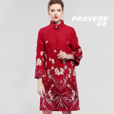 深圳原创女装设计师复古中国风重工艺刺绣真丝大衣外套库存尾货品牌折扣女装箴言桑蚕丝大码羊毛衫