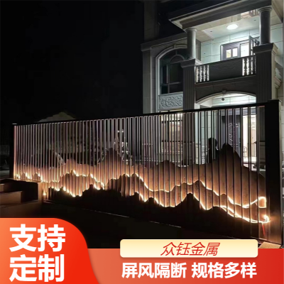 众钰金属古建筑中式镀锌管屏风景墙 简洁时尚烤漆不锈钢风铃幕墙屏风设计定制安装