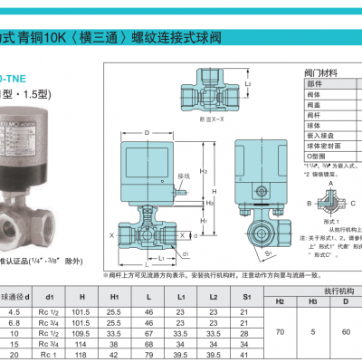 日本北泽开滋KITZ电动三通球阀EA200-TNE EA100-TNE EA200-UTNE